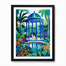 Painting Of A Cat In Royal Botanic Gardens, Kandy Sri Lanka In The Style Of Matisse 04 Art Print