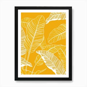 Banana Leaves On Yellow Background Art Print