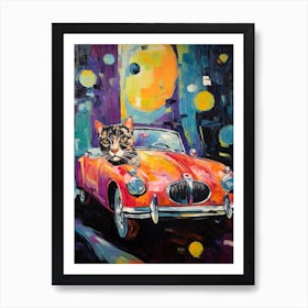 Alfa Romeo Spider Vintage Car With A Cat, Matisse Style Painting 0 Art Print