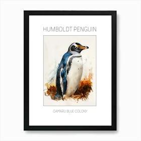 Humboldt Penguin Oamaru Blue Penguin Colony Watercolour Painting 3 Poster Art Print