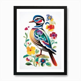 Scandinavian Bird Illustration Wood Duck 1 Art Print