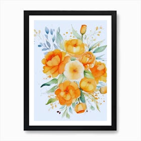 Watercolor Orange Flowers Art Print