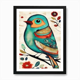 Beautiful, Colorful Bird On A Branch Art Print