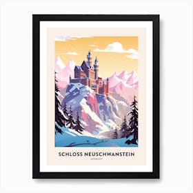 Vintage Winter Travel Poster Schloss Neuschwanstein Germany 4 Art Print