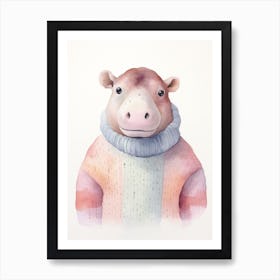 Baby Animal Watercolour Hippopotamus Art Print