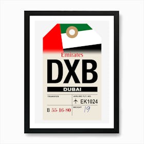 Dubai (DXB) UAE Vintage Airline Luggage Tag Art Print