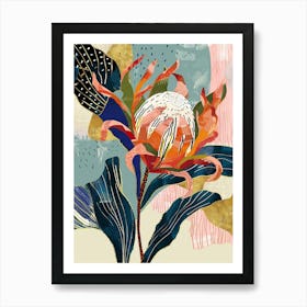 Colourful Flower Illustration Protea 3 Art Print