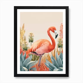 Andean Flamingo And Bromeliads Minimalist Illustration 1 Art Print