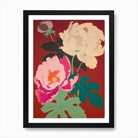 Peonies Flower Big Bold Illustration 3 Art Print