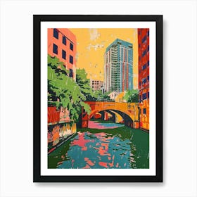 Red River Cultural District Austin Texas Colourful Blockprint 4 Art Print