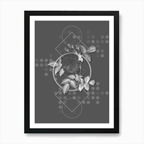 Vintage Rosa Indica Botanical with Line Motif and Dot Pattern in Ghost Gray n.0099 Art Print