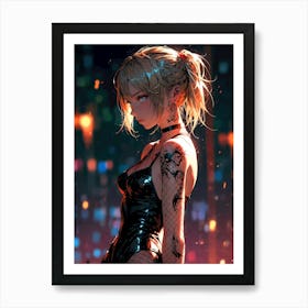 Anime Girl With Tattoos Art Print