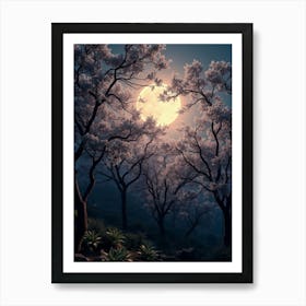 Full Moon Over Cherry Blossoms Art Print