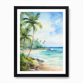 Watercolor Of Tropical Beach With Palm Trees Art Print