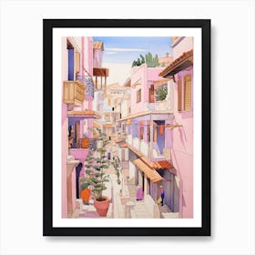 Kusadasi Turkey 2 Vintage Pink Travel Illustration Art Print