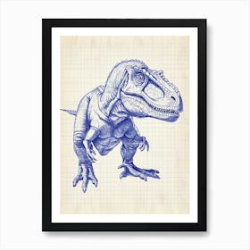 Dinosaur Blue Print Sketch 4 Affiche