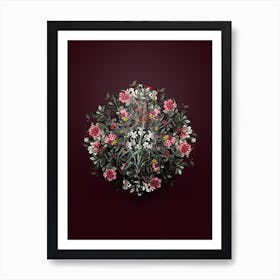 Vintage Pina Cortadora Flower Wreath on Wine Red n.0989 Art Print