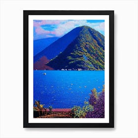 Lake Atitlán Guatemala Pointillism Style Tropical Destination Art Print