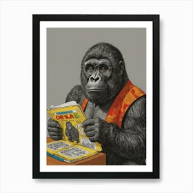 Gorilla Reading 3 Art Print