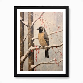 Vintage Winter Animal Painting Woodpecker 4 Art Print