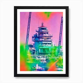 Port Of Surabaya Indonesia Retro Risograph Print harbour Art Print