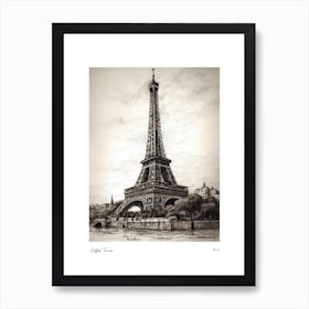 Eiffel Tower Paris Pencil Sketch 2 Watercolour Travel Poster Art Print