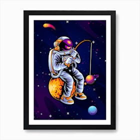 Astronaut fishing a stars — space poster, synthwave space, neon space, aesthetic poster Art Print