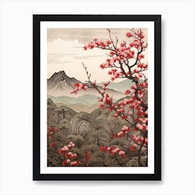 Yama Zakura Mountain Cherry Japanese Botanical Illustration Art Print