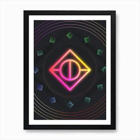 Neon Geometric Glyph in Pink and Yellow Circle Array on Black n.0221 Art Print