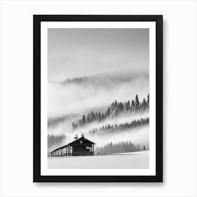 Jasna, Slovakia Black And White Skiing Poster Art Print