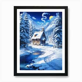 Cabin In The Snow Art Print