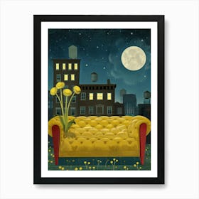 Yellow Couch At Night Art Print