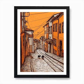 Painting Of Prague With A Cat Drawing 3 Art Print