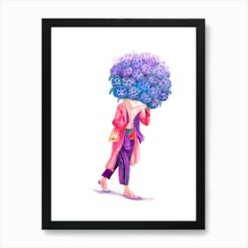 Blue Hydrangeas and Coral Allure  Art Print