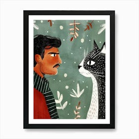 Man And A Cat Art Print