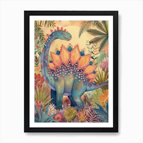 Pastel Pattern Rainbow Stegosaurus Dinosaur 1 Art Print