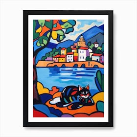 Painting Of A Cat In Isola Bella, Italy In The Style Of Matisse 04 Art Print