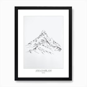 Ama Dablam Nepal Line Drawing 1 Poster Art Print