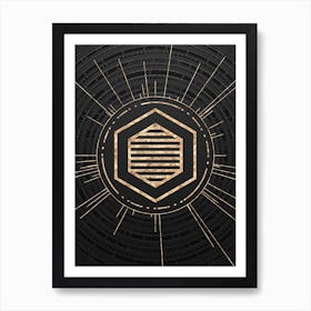 Geometric Glyph Symbol in Gold with Radial Array Lines on Dark Gray n.0188 Art Print