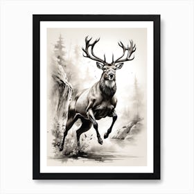 Deer Running On The Ground Art Print