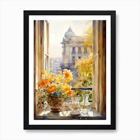 Window View Of Milan Italy In Autumn Fall, Watercolour 1 Art Print