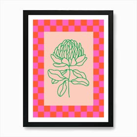 Modern Checkered Flower Poster Pink & Green 4 Art Print