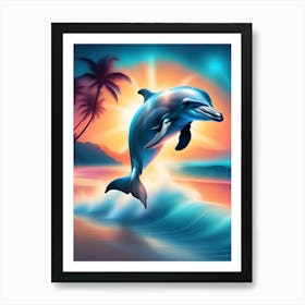 Dolphin Jumping At Sunset Art Print