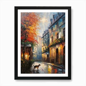Painting Of A Street In Paris With A Cat 3 Impressionism Art Print