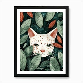 Cat In Leaves 1 Art Print