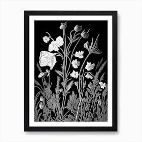 Marsh Mallow Wildflower Linocut Art Print