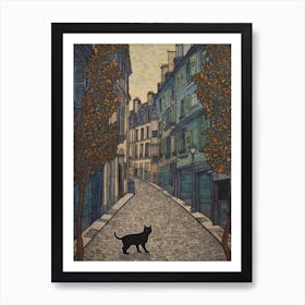 Painting Of Paris With A Cat In The Style Of William Morris 2 Art Print