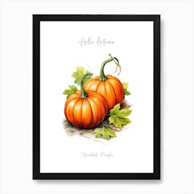 Hello Autumn Jarrahdale Pumpkin Watercolour Illustration 3 Art Print