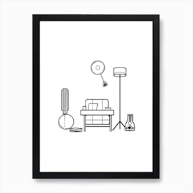 Home Office Elements Line Art 2 Art Print