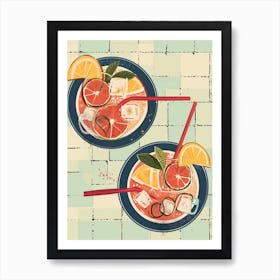 Birdseye View Of Cocktails On A Tile Background Art Print